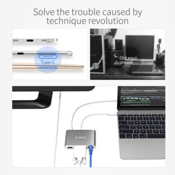 ORICO Aluminum Type-C to VGA/HDMI/RJ45/Type-C/Type-A Converter USB3.1 Gen1 with 2 USB3.0 Ports for Mac(RCNB)