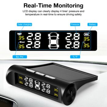 Smart Car TPMS Tire Pressure Monitoring System Solar Power Digital TMPS LCD Display USB Auto Tire Pressure Sensor