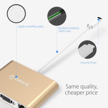 ORICO Aluminum Type-C to VGA/HDMI/RJ45/Type-C/Type-A Converter USB3.1 Gen1 with 2 USB3.0 Ports for Mac(RCNB)