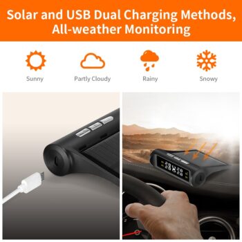 Smart Car TPMS Tire Pressure Monitoring System Solar Power Digital TMPS LCD Display USB Auto Tire Pressure Sensor