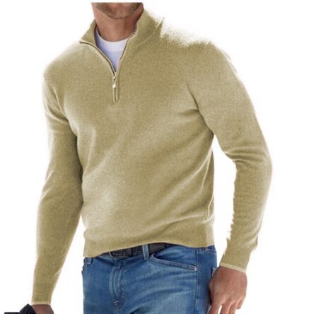 New autumn long sleeved V-neck wool zipper men's casual top polo shirt
