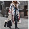 New women's long sleeved lapel jacket printed woolen long coat