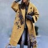New women's long sleeved lapel jacket printed woolen long coat