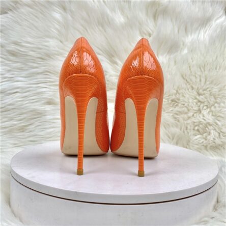 Orange snake patterned socialite high heels   pointed toe thin heels, fashionable and sexy shallow mouth women's shoes