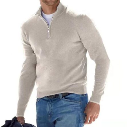 New autumn long sleeved V-neck wool zipper men's casual top polo shirt
