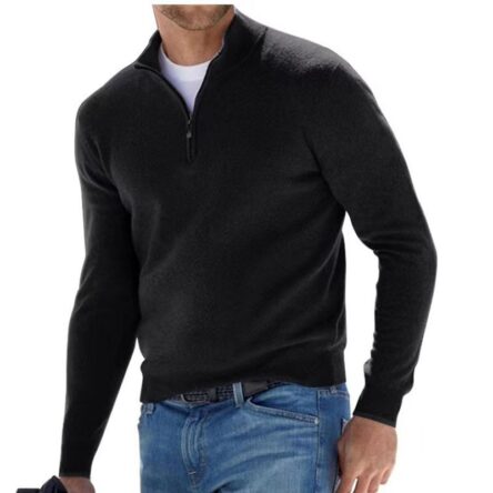 New autumn long sleeved V-neck wool zipper men's casual top polo shirt