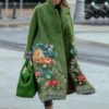 New women's long sleeved lapel jacket printed woolen long coat
