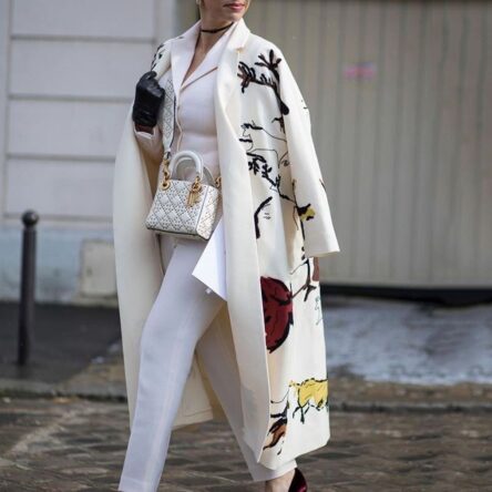 New women's long sleeved lapel jacket printed woolen long coat