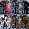New women's long sleeved lapel jacket printed woolen long coat