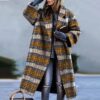 New women's long sleeved lapel jacket printed woolen long coat