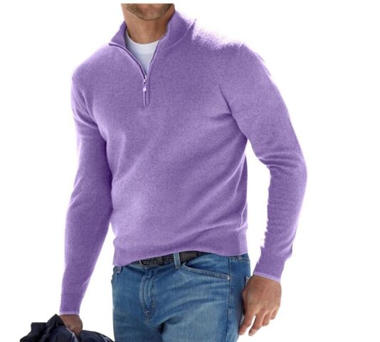 New autumn long sleeved V-neck wool zipper men's casual top polo shirt