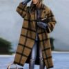 New women's long sleeved lapel jacket printed woolen long coat