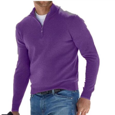 New autumn long sleeved V-neck wool zipper men's casual top polo shirt