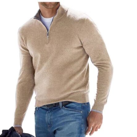 New autumn long sleeved V-neck wool zipper men's casual top polo shirt