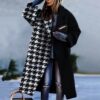 New women's long sleeved lapel jacket printed woolen long coat