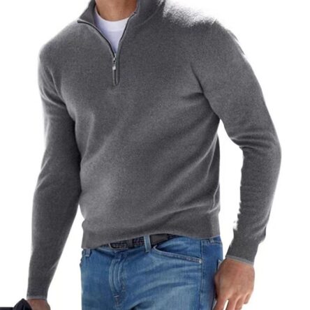 New autumn long sleeved V-neck wool zipper men's casual top polo shirt