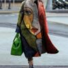 New women's long sleeved lapel jacket printed woolen long coat