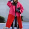 New women's long sleeved lapel jacket printed woolen long coat