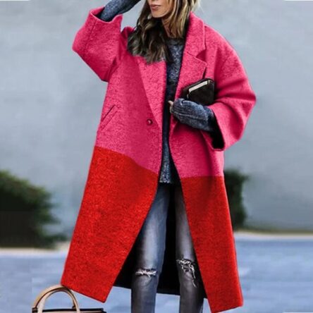 New women's long sleeved lapel jacket printed woolen long coat