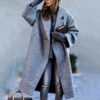 New women's long sleeved lapel jacket printed woolen long coat