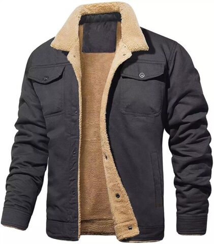 Men's jacket with plush cotton fabric, casual jacket, men's jacket