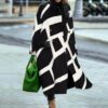 New women's long sleeved lapel jacket printed woolen long coat