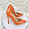 Orange snake patterned socialite high heels   pointed toe thin heels, fashionable and sexy shallow mouth women's shoes