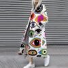 New women's long sleeved lapel jacket printed woolen long coat