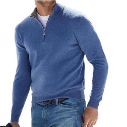 New autumn long sleeved V-neck wool zipper men's casual top polo shirt