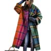 New women's long sleeved lapel jacket printed woolen long coat