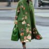New women's long sleeved lapel jacket printed woolen long coat