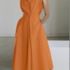 Commuter fashion solid color V-neck women's button up large hem dress