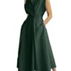 Commuter fashion solid color V-neck women's button up large hem dress