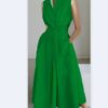 Commuter fashion solid color V-neck women's button up large hem dress