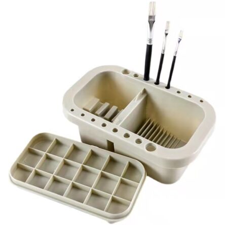 Multifunction Brush Basin Holder and Organizer Kit Paint Brush Basin with Tray Palette Lid for Oil Painting