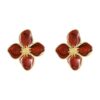 Vintage Hong Kong style drop glaze red flower earrings, three-dimensional small flower earrings