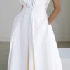 Commuter fashion solid color V-neck women's button up large hem dress