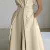 Commuter fashion solid color V-neck women's button up large hem dress