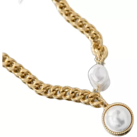Exaggerated Gold Color Thick Chain Big Imitation Pearl Necklace Fashionable Design Neck Jewelry Collarbone Chain Women