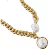Exaggerated Gold Color Thick Chain Big Imitation Pearl Necklace Fashionable Design Neck Jewelry Collarbone Chain Women