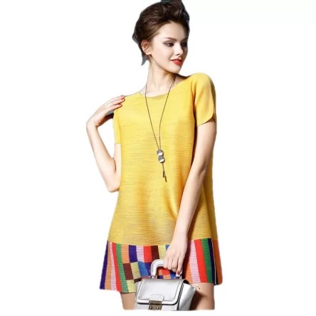 Pleated round neck short-sleeved loose pleated ethnic style commuting pleated top