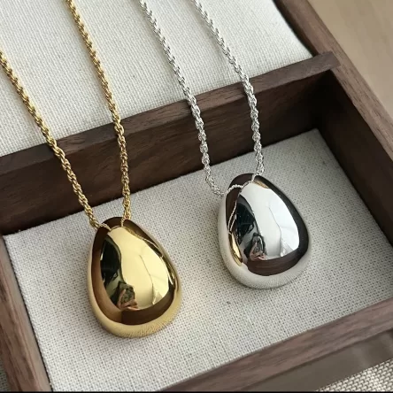 French retro European and American niche design egg-shaped water drop pendant necklace minimalist advanced cold style silver egg