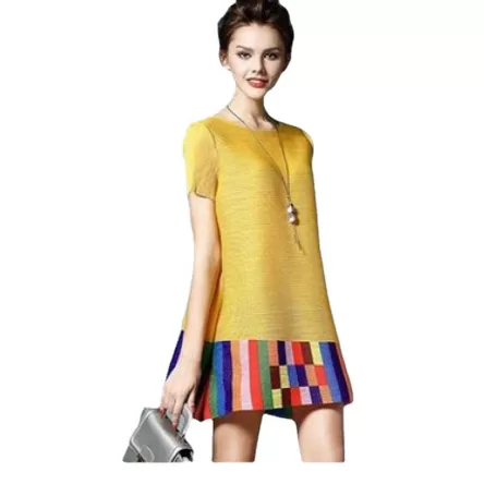 Pleated round neck short-sleeved loose pleated ethnic style commuting pleated top