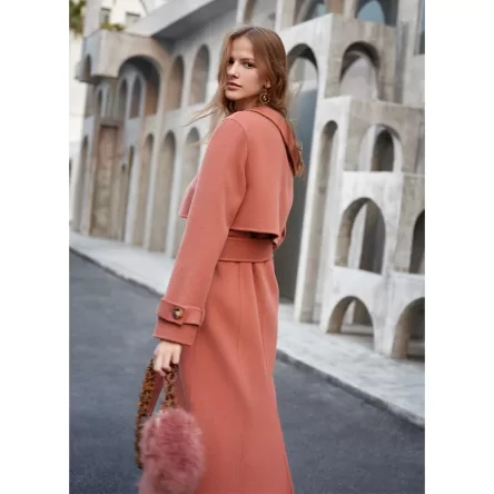 Double Woolen Coat Woman's Upmarket Coat One Shoulder Overcoat
