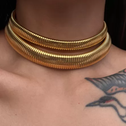 INS Titanium Steel Gypsy Elastic Choker Gold and Silver Necklace
