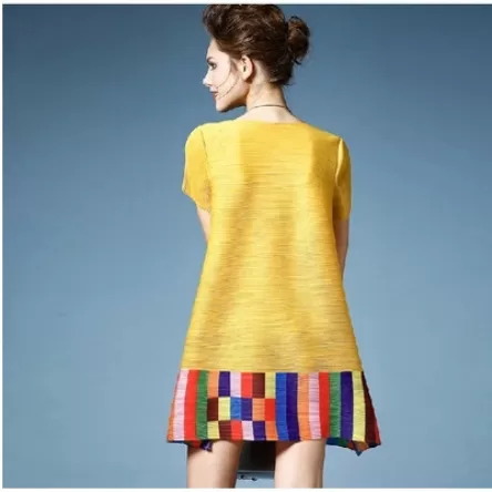 Pleated round neck short-sleeved loose pleated ethnic style commuting pleated top