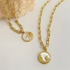 Vintage 3D Sun Moon Circular Coin Necklace Mother Shell Pendant Jewelry Titanium Steel Furnace True Gold Electroplating 18k