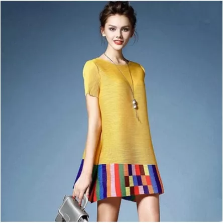 Pleated round neck short-sleeved loose pleated ethnic style commuting pleated top