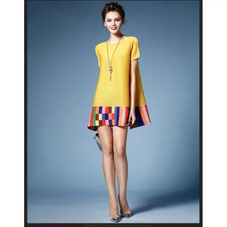 Pleated round neck short-sleeved loose pleated ethnic style commuting pleated top