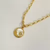 Vintage 3D Sun Moon Circular Coin Necklace Mother Shell Pendant Jewelry Titanium Steel Furnace True Gold Electroplating 18k